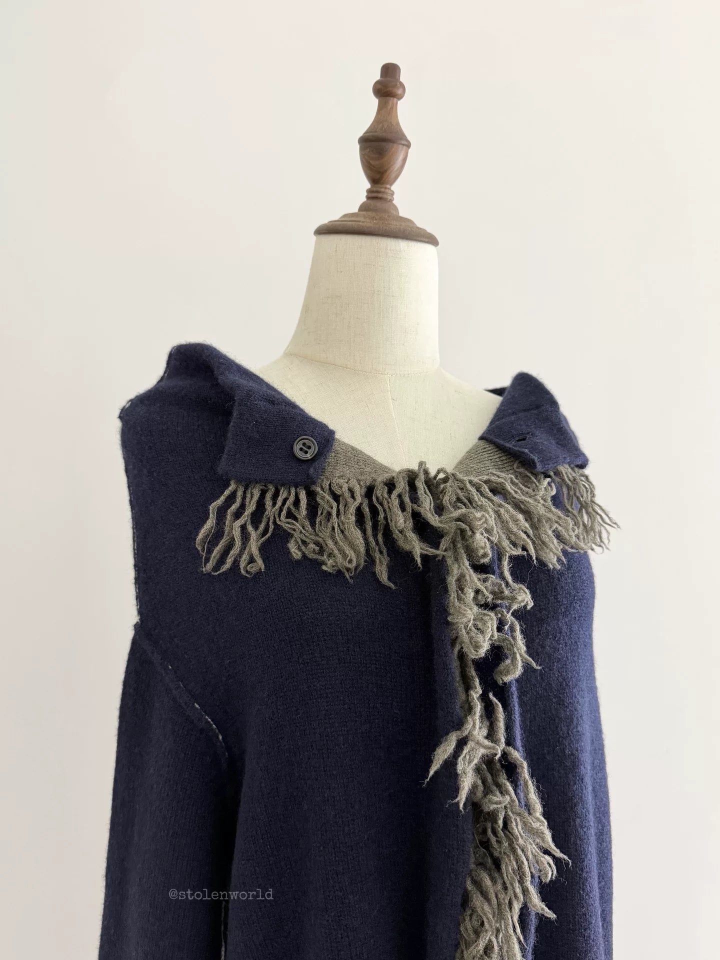 Yohji Yamamoto Y's Fringe Wool Knit Navy Top - Devines