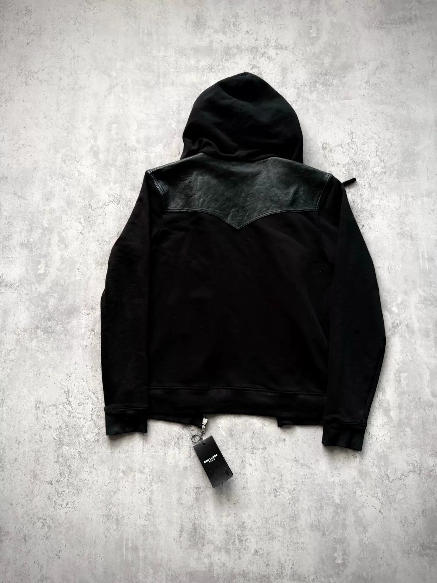 Saint Laurent 19AW Black Lambskin Fringe Drawstring Hooded Cardigan by Anthony Vaccarello