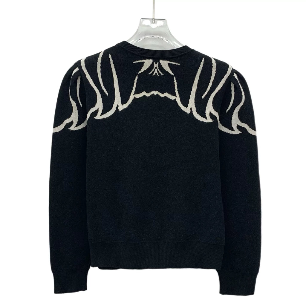 Valentino Black Wing Embroidered Crew Neck Knit Sweater