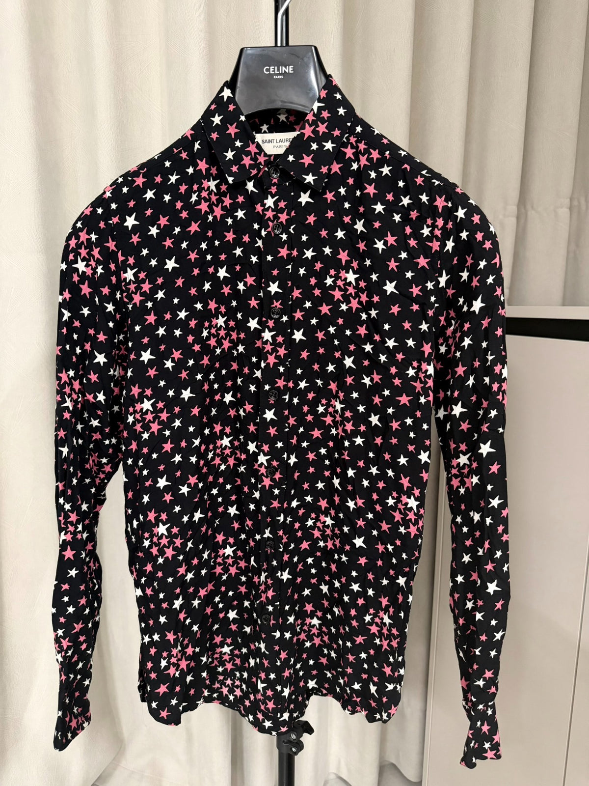 Saint Laurent Paris FW16 Pink White Star Shirt by Hedi Slimane