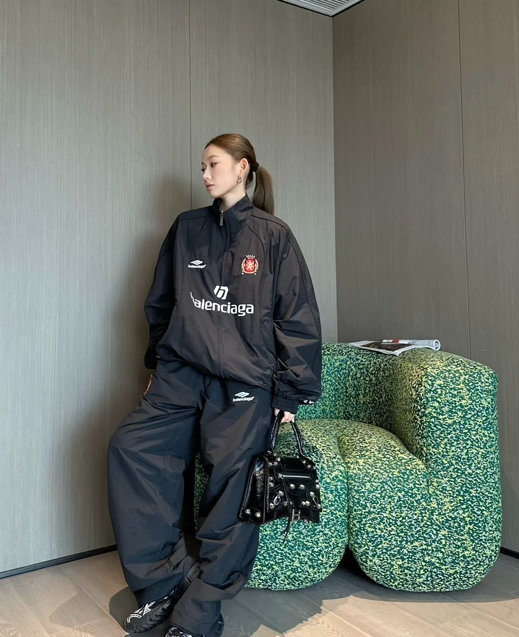 Balenciaga Manchester United black trench coat