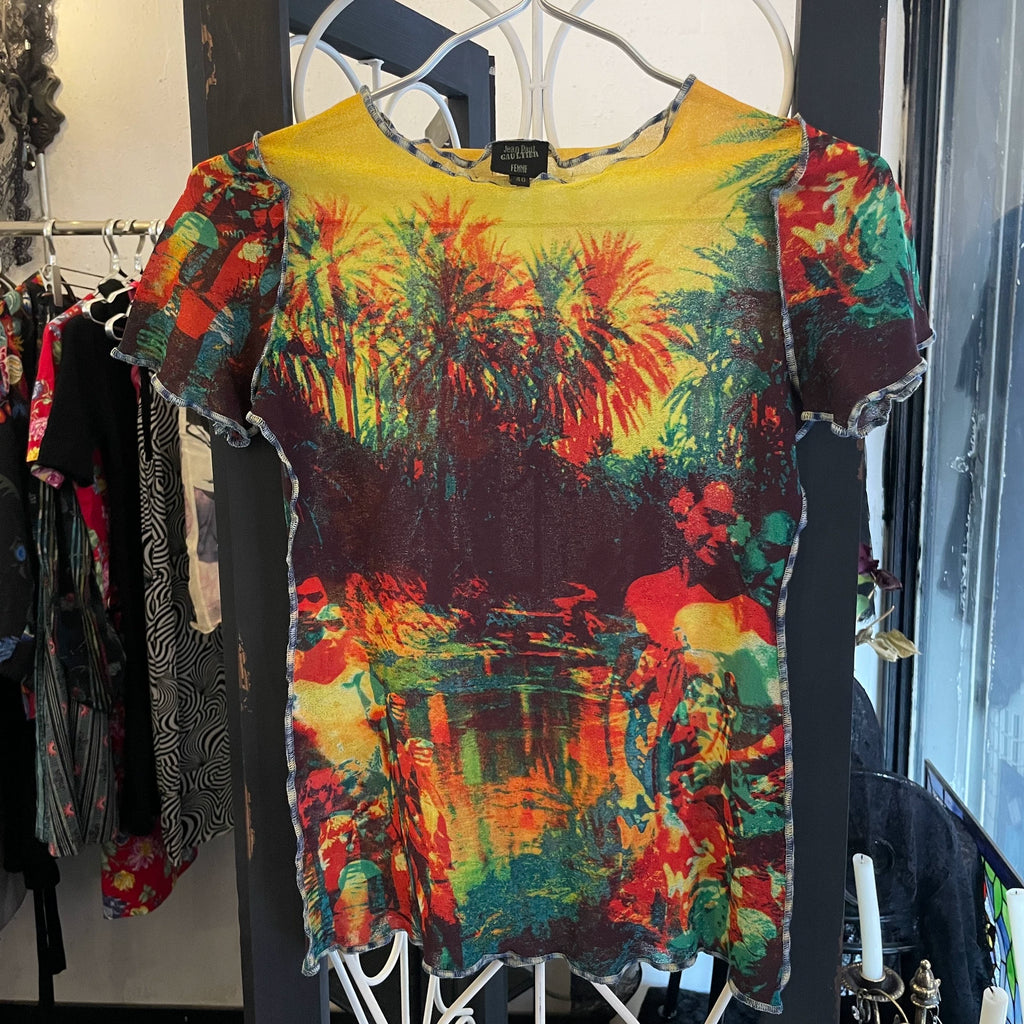 Jean Paul Gaultier Psychedelic Print Portrait Mesh Top