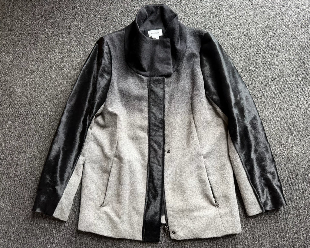 Helmut Lang Gray Black Ombré Wool Calf Pony Hair Jacket Coat