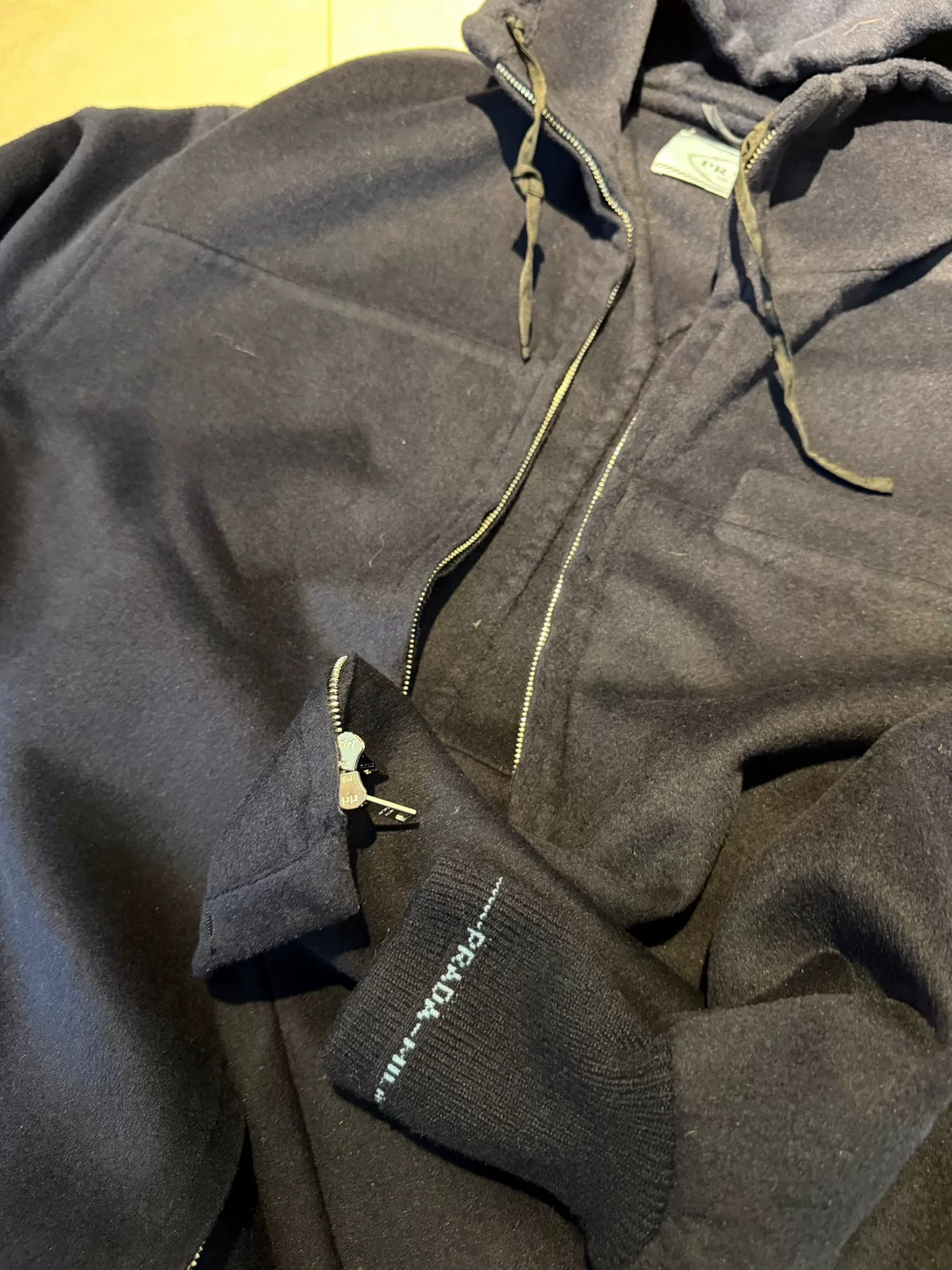 Prada Navy Blue Hooded Zip-Up Cashmere Sweater