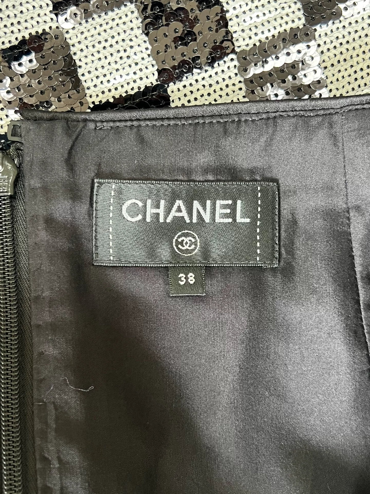 Chanel Checkerboard Sequined Black Plaid Skirt