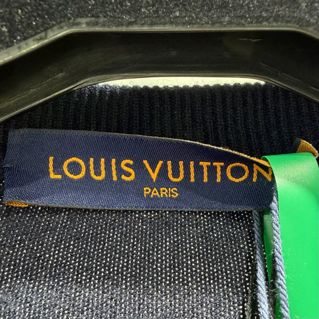 Louis Vuitton Navy Blue Logo Cuff Sheep Wool Goat Cashmere Sweater