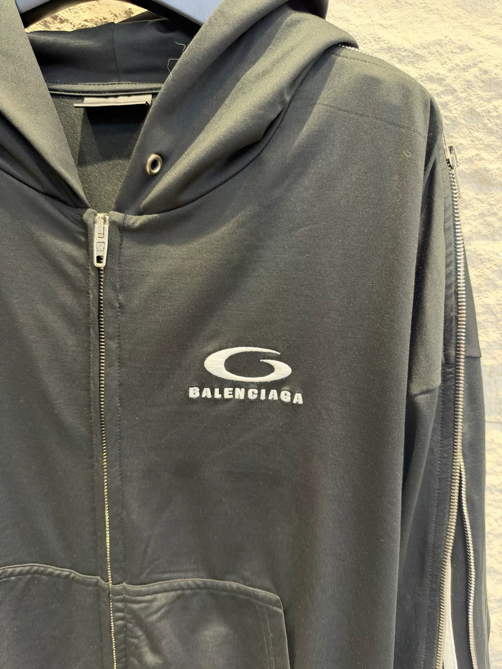 Balenciaga 2026 Black Loop Zip-Up Hooded Jacket