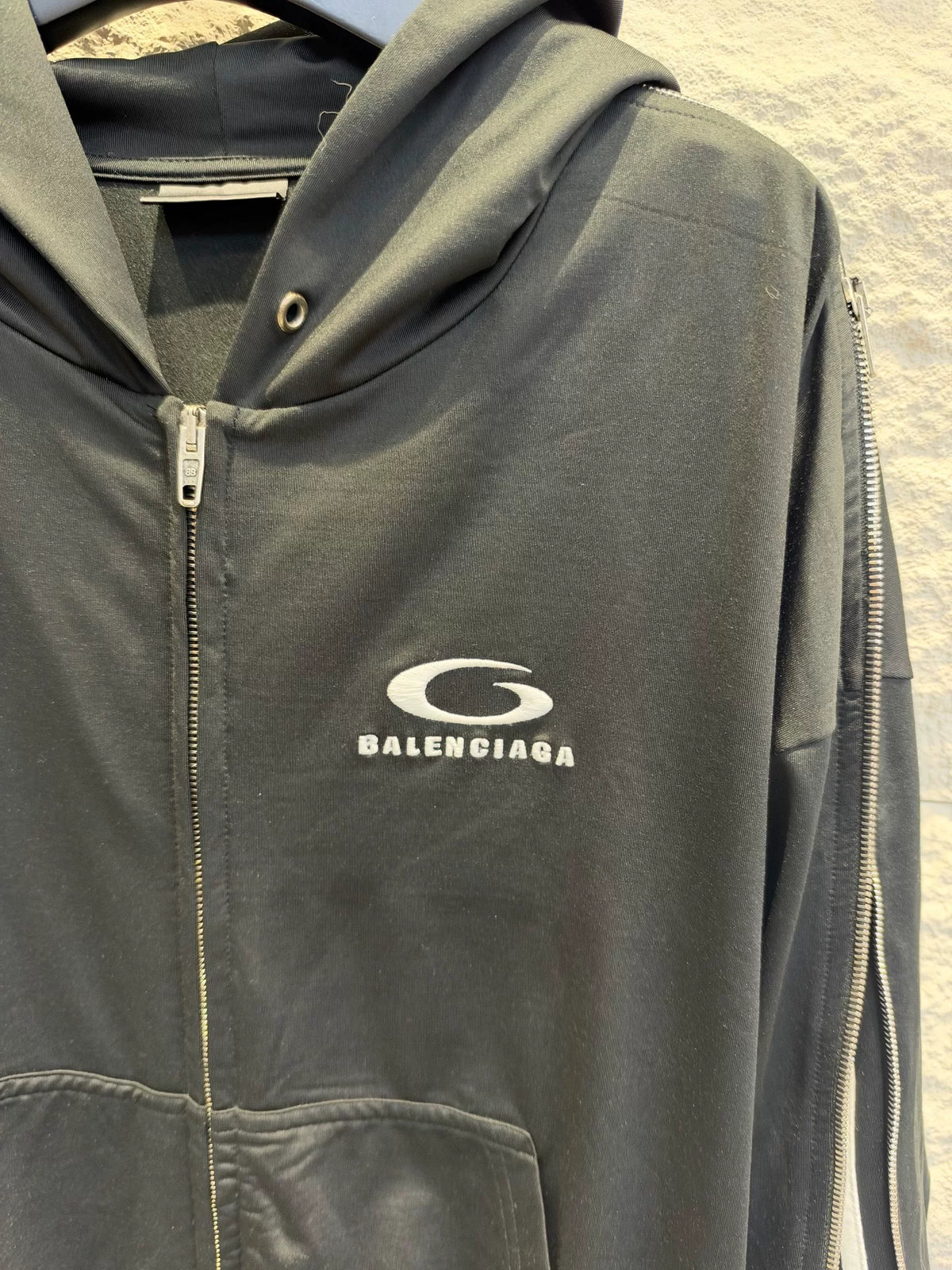 Balenciaga 2026 Black Loop Zip-Up Hooded Jacket