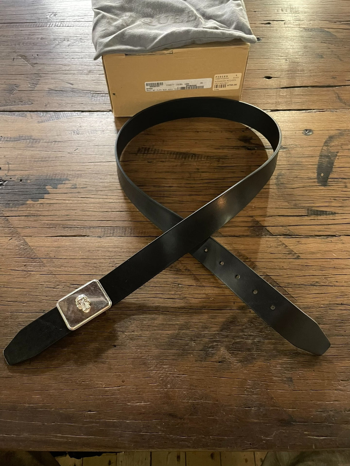 Alexander McQueen Black Embossed Silver Skull Leather Belt