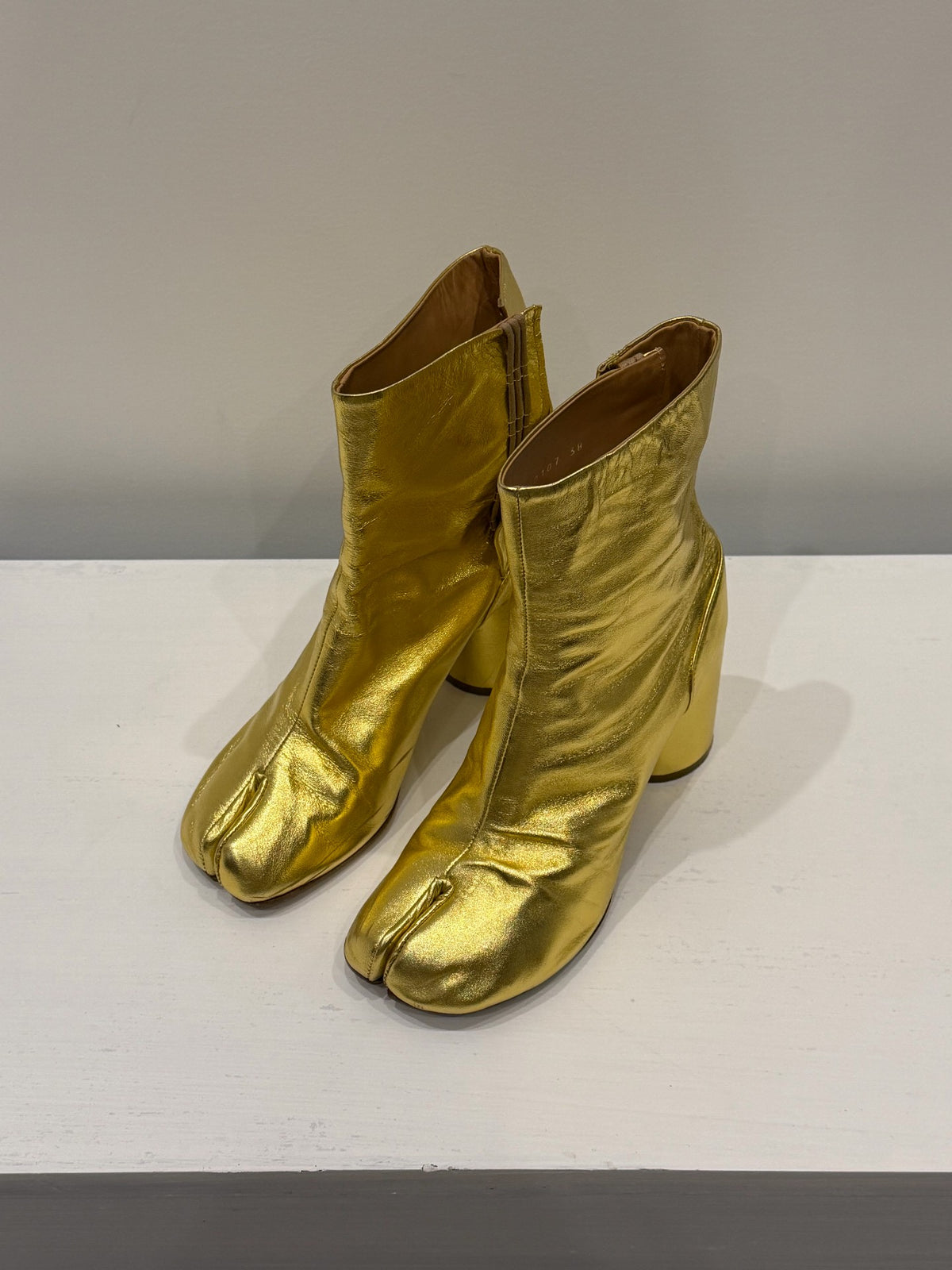 Maison Martin Margiela FW18 Liquid Gold Leather Tabi Shoes