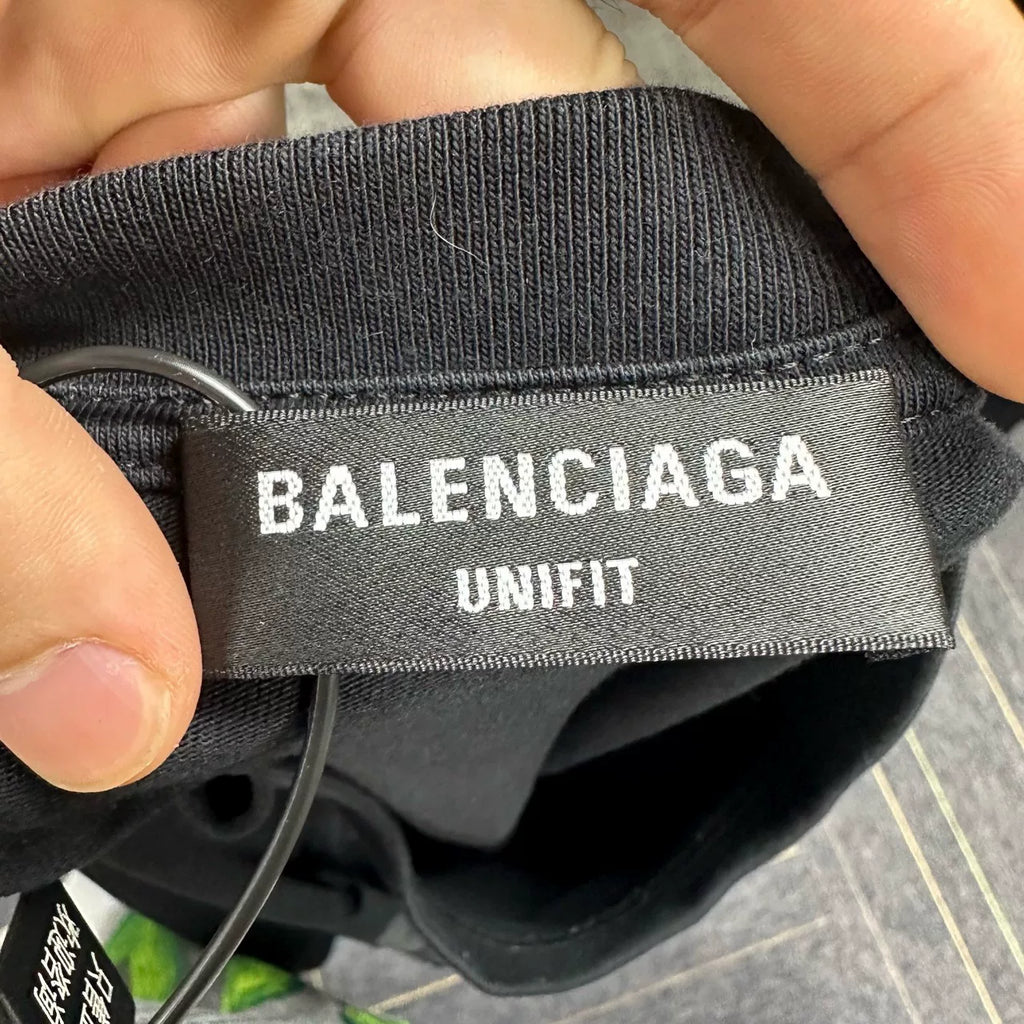 Balenciaga Black Big Distressed Logo Short Sleeve Top