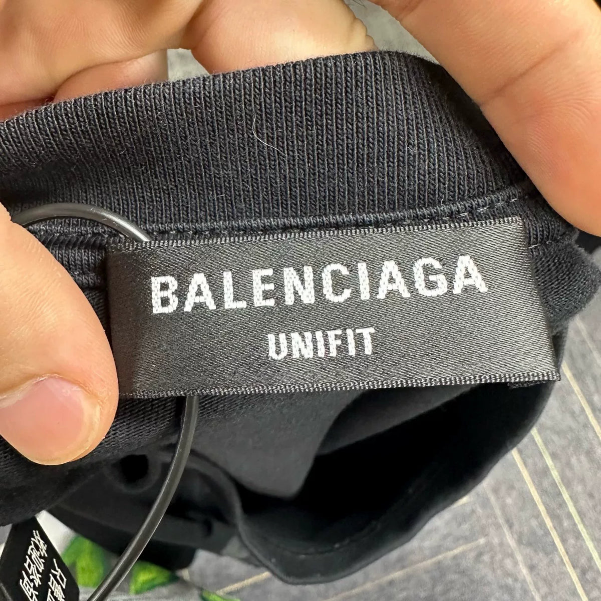 Balenciaga Black Big Distressed Logo Short Sleeve Top