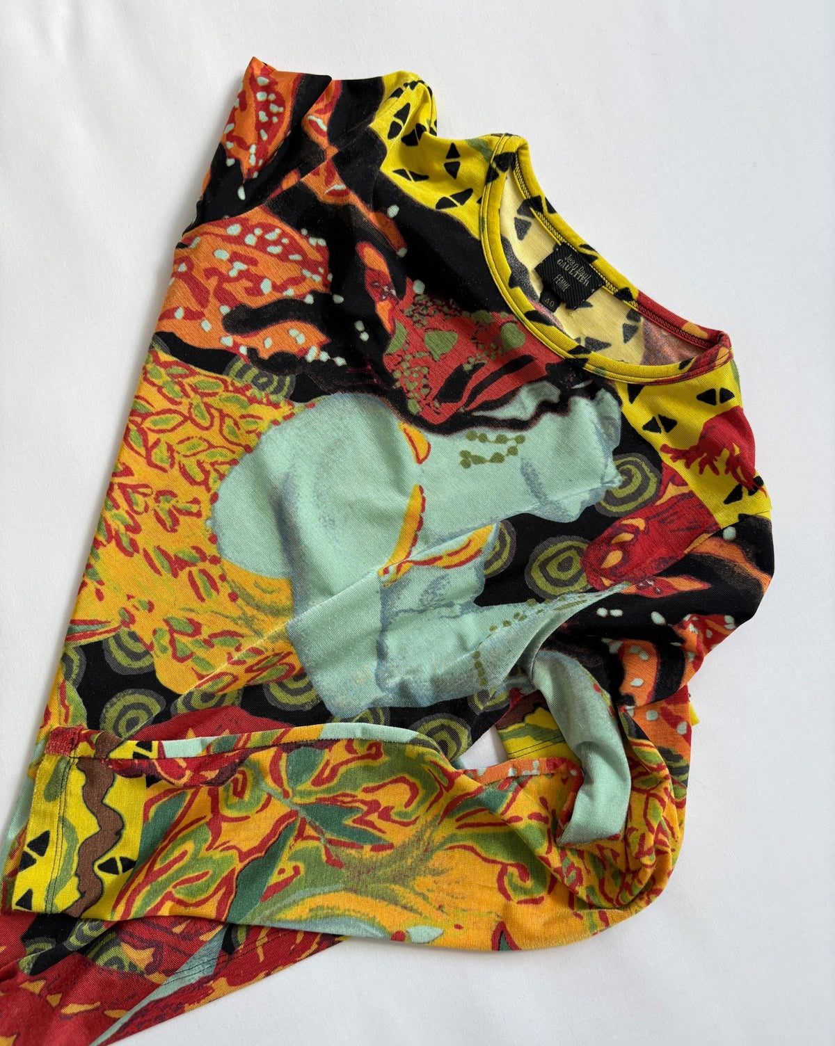 Jean Paul Gaultier Vintage Slim Print Long Sleeve Portrait Silk Top