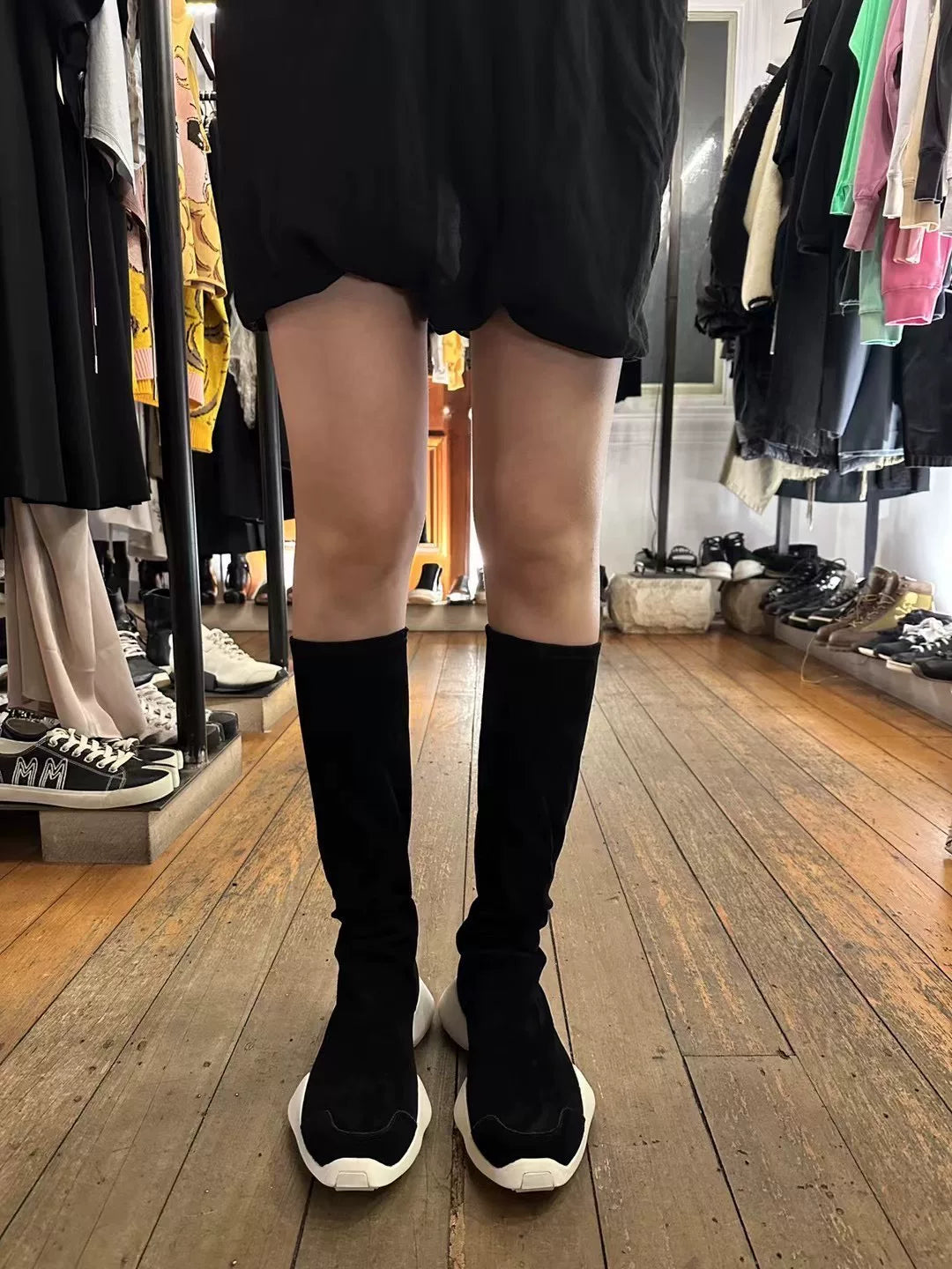Rick Owens × ADIDAS Black White Runner Stretch Horsebit Sock Boots