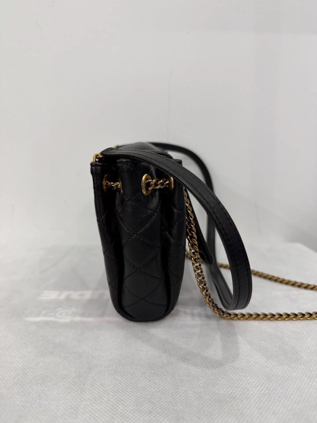 Saint Laurent Black Gold Plaid Chain Nolita Jm156 Crossbody Bag