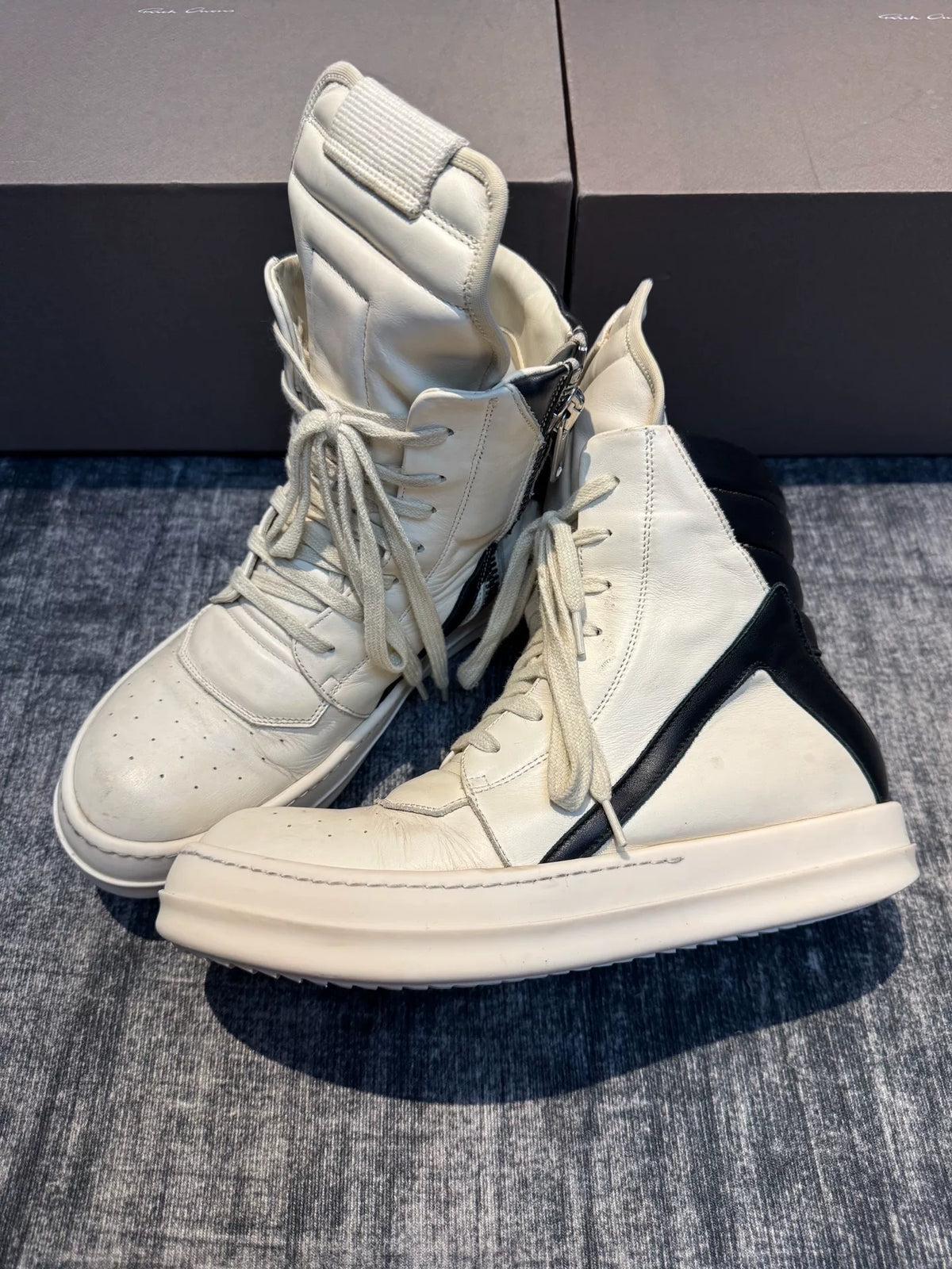 Rick Owens Inverted-Triangle White Black Sneakers