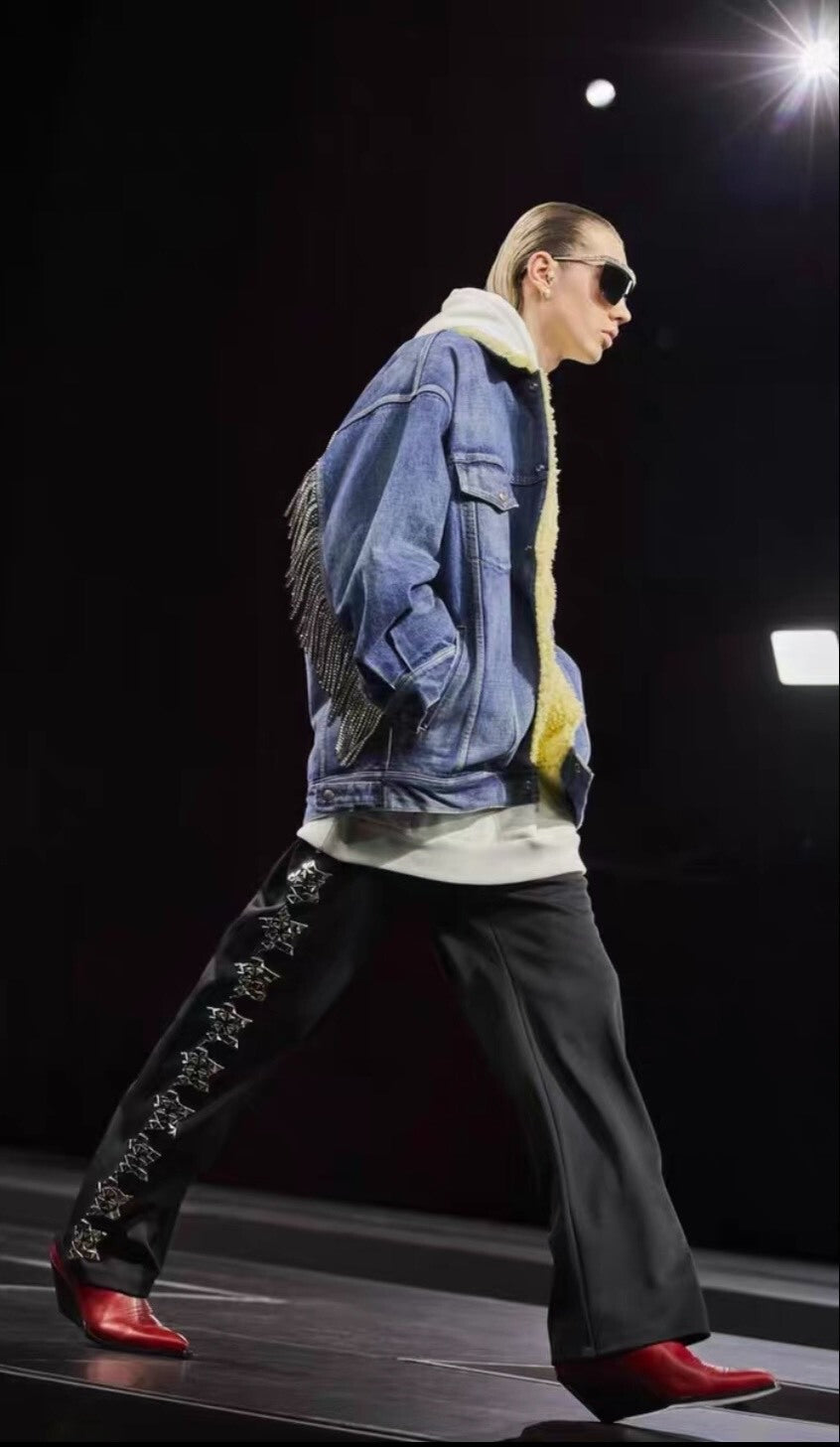 Celine FW22 Rhinestone Fringe Denim Jacket