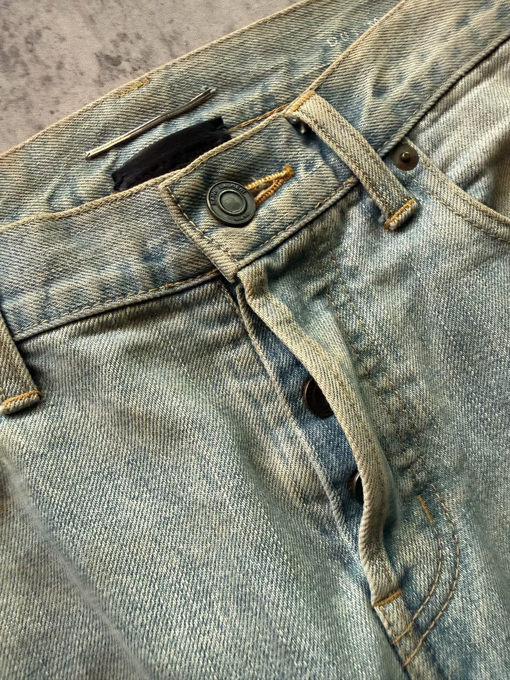 Saint Laurent Paris 13SS D01 Ice Blue Mud Dye Distressed Jeans by Hedi Slimane