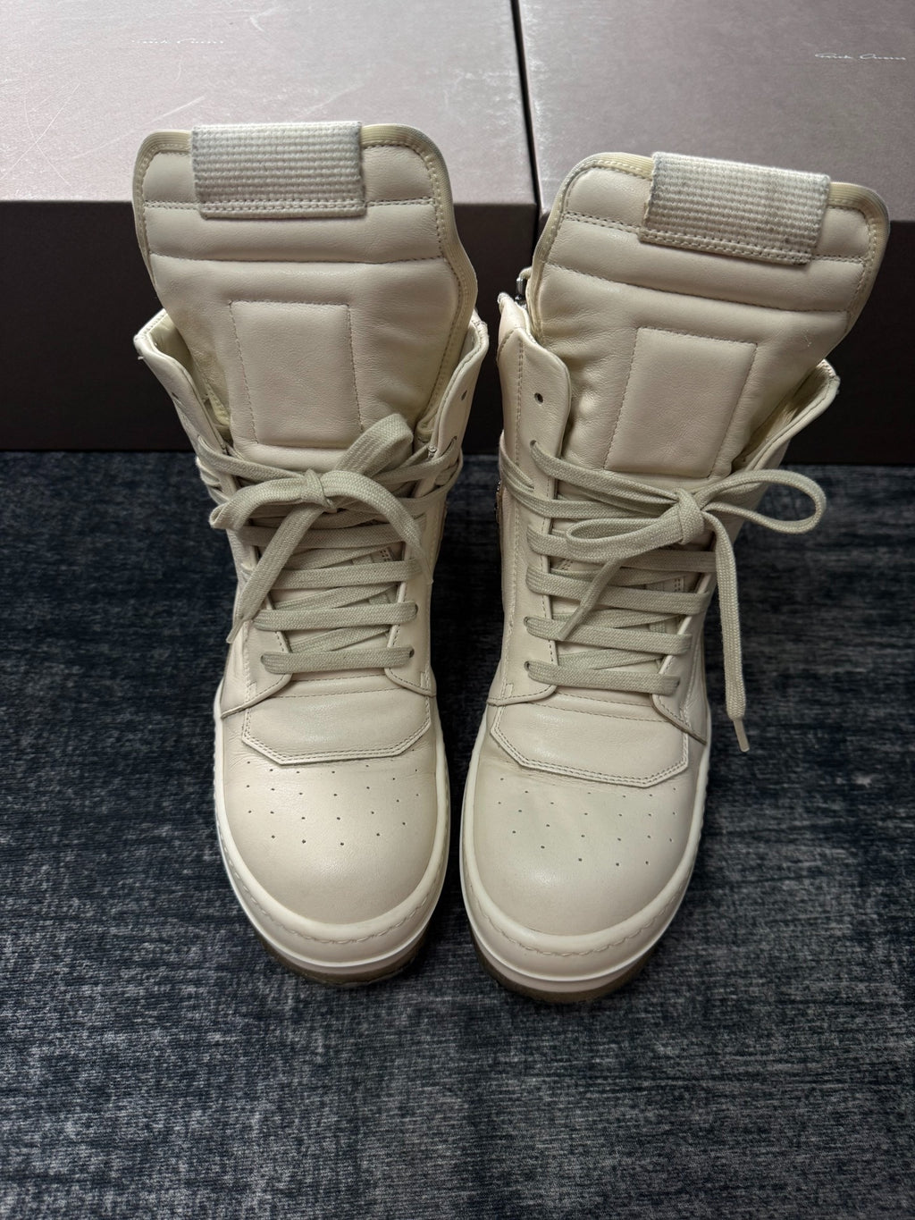 Rick Owens Inverted-Triangle White Gum-Sole Sneakers