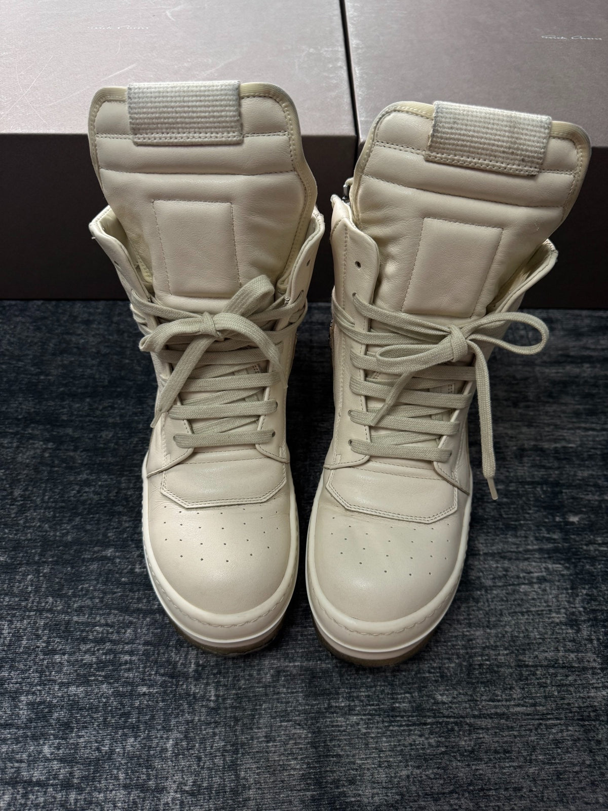 Rick Owens Inverted-Triangle White Gum-Sole Sneakers