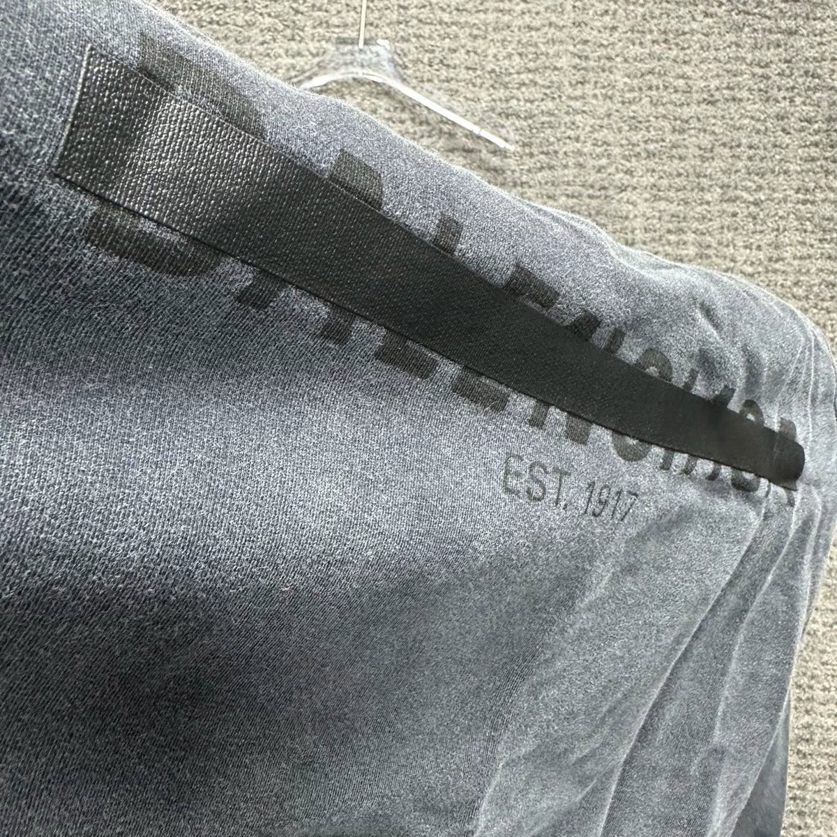 Balenciaga Grey Strikethrough Tape Logo Washed Hooded Sweater