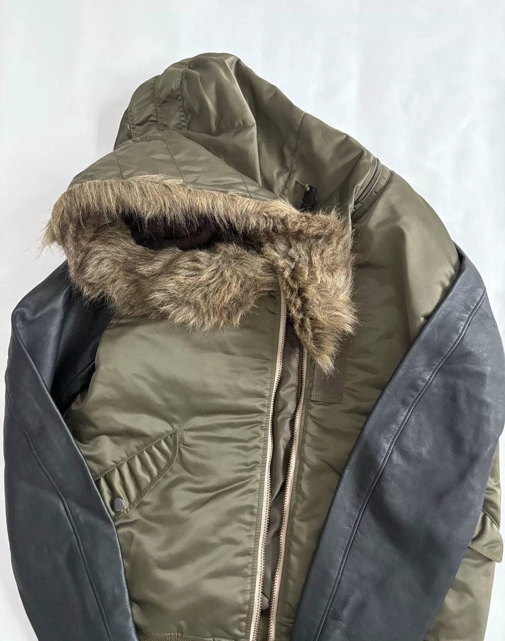 Hysteric Glamour N2B Fur-Collar Hooded Leather-Panel Bomber Jacket