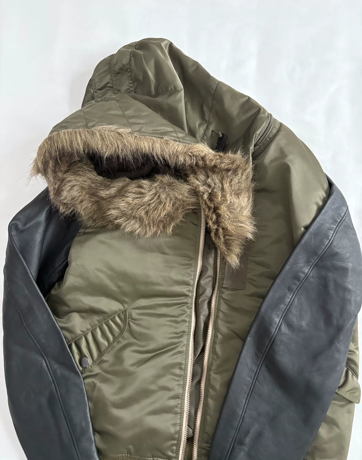 Hysteric Glamour N2B Fur-Collar Hooded Leather-Panel Bomber Jacket