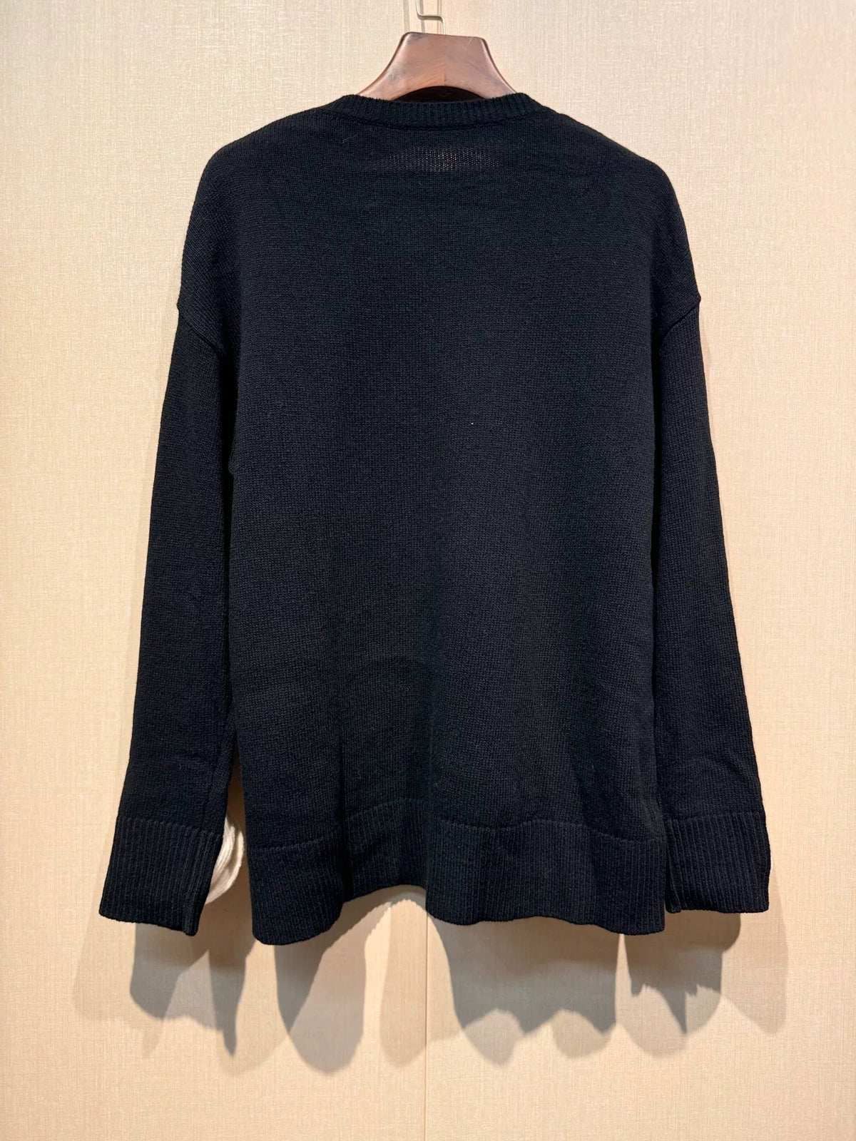 Valentino Black Crew Neck White Floral Sleeve Knit Sweater