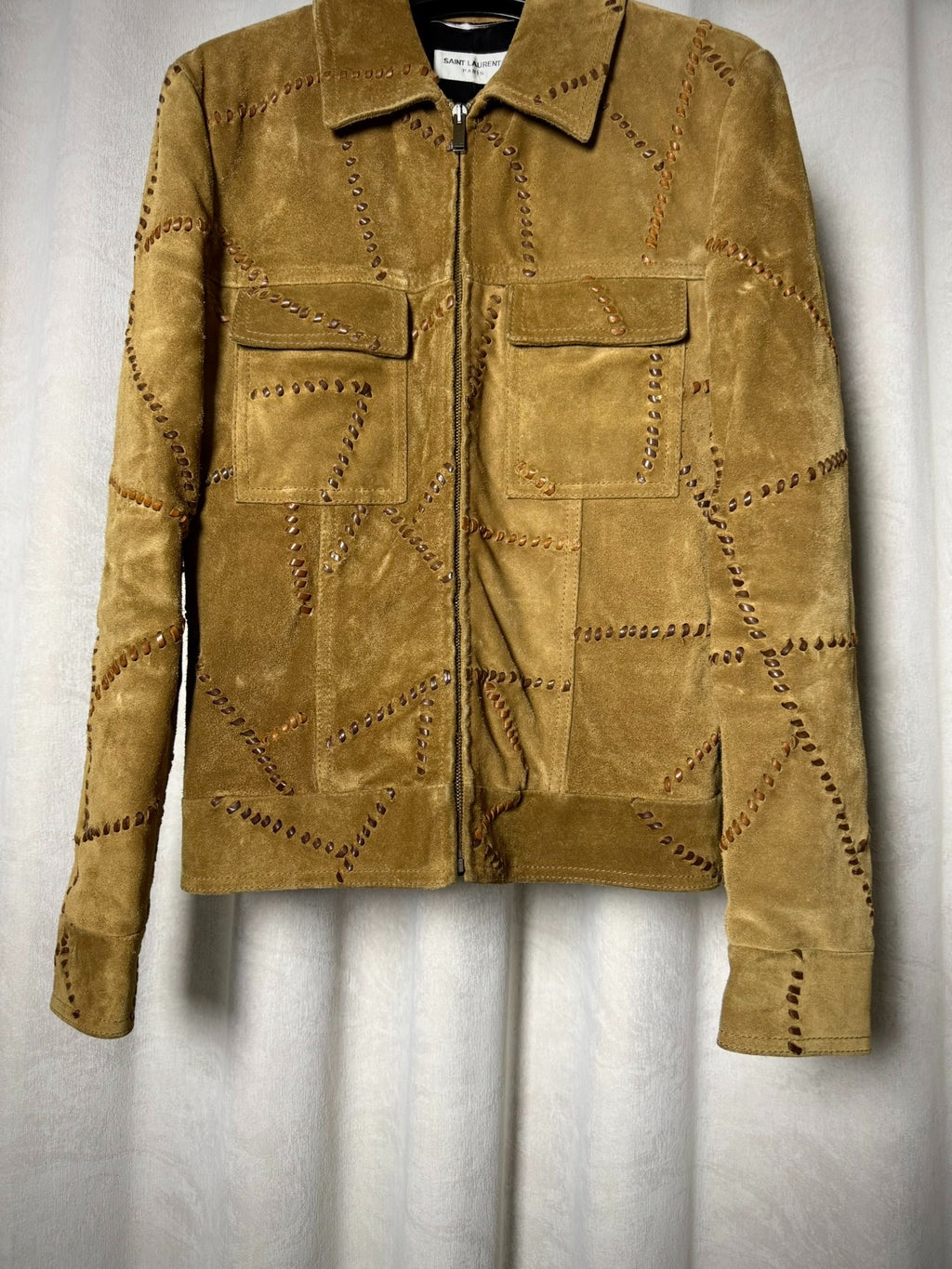 Saint Laurent 18FW Suede Leather Geometric Tied Jacket by Anthony Vaccarello