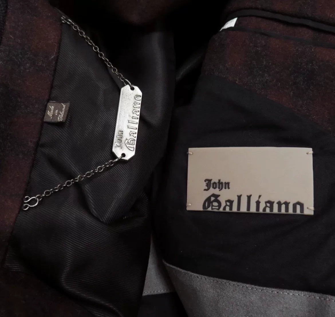 John Galliano AW10 Runway Leather-Panel Wool Plaid Jacket