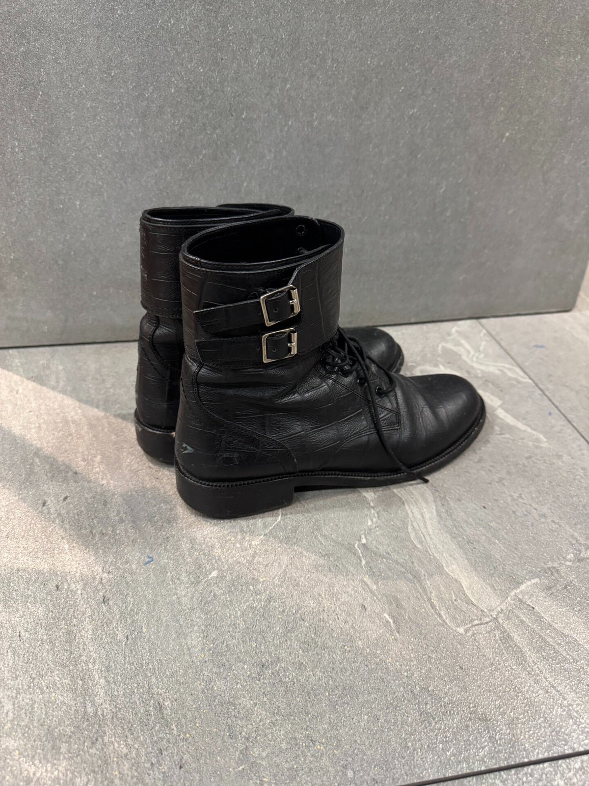 Saint Laurent FW15 Crocodile Skin Combat Boots by Hedi Slimane
