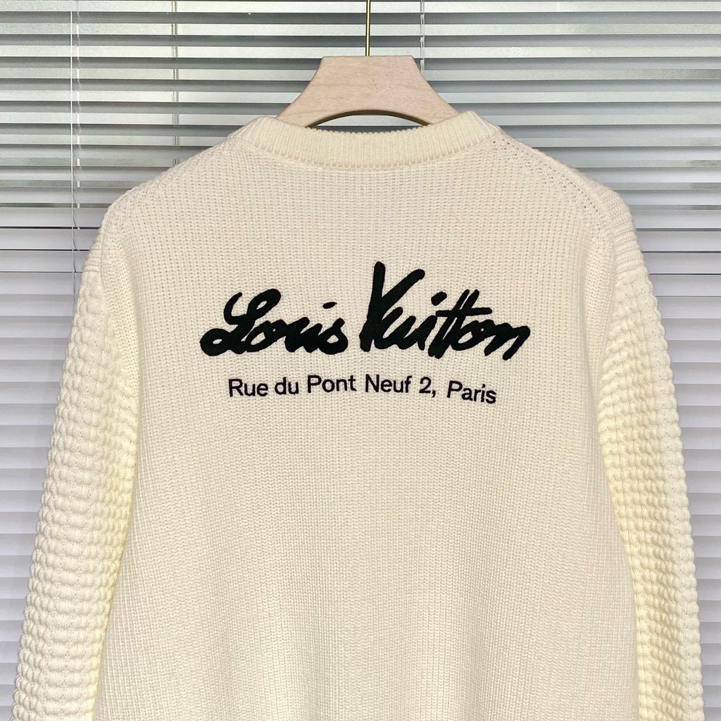 Louis Vuitton Sweater Embroidered Logo Color-Block Off-White Knit Sweater