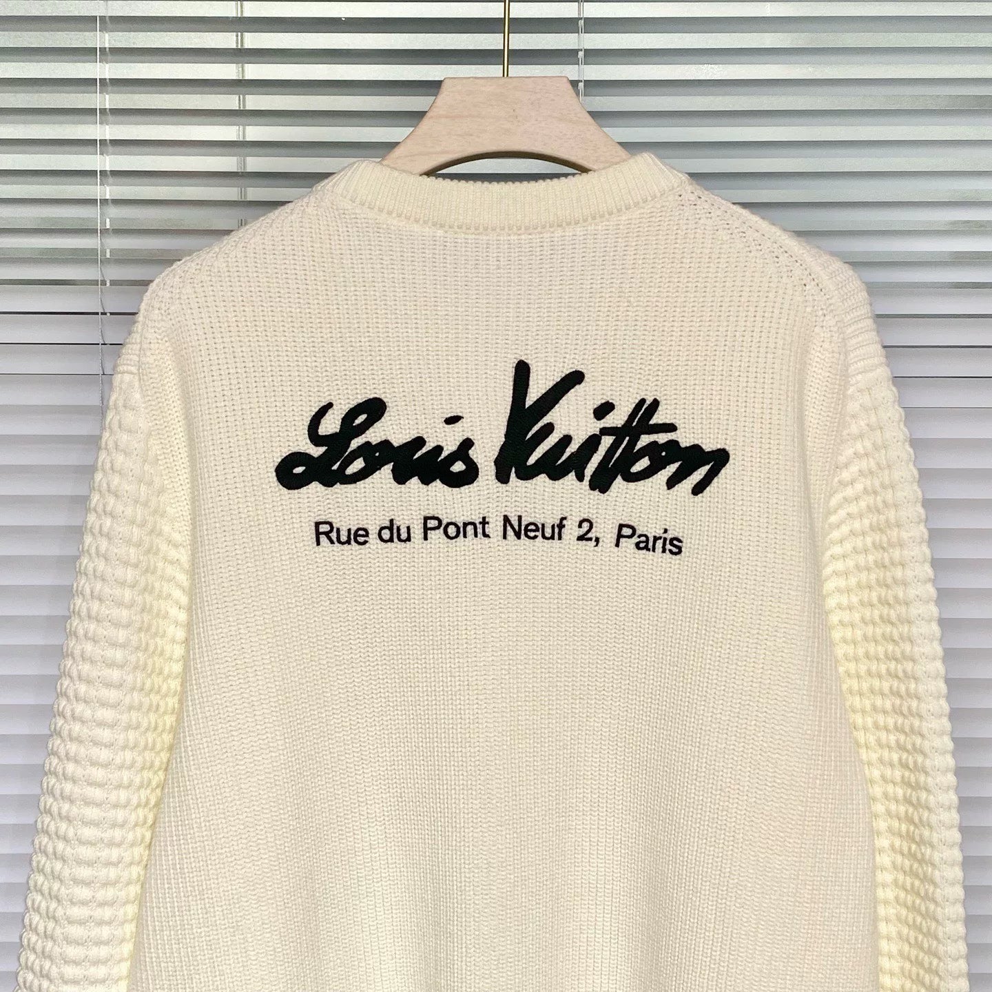 Louis Vuitton Sweater Embroidered Logo Color-Block Off-White Knit Sweater