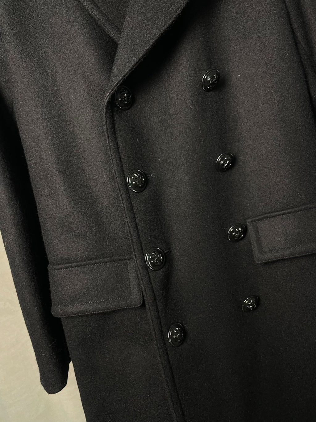 Saint Laurent FW14 Black Wool Anchor Button Double-Breasted Coat