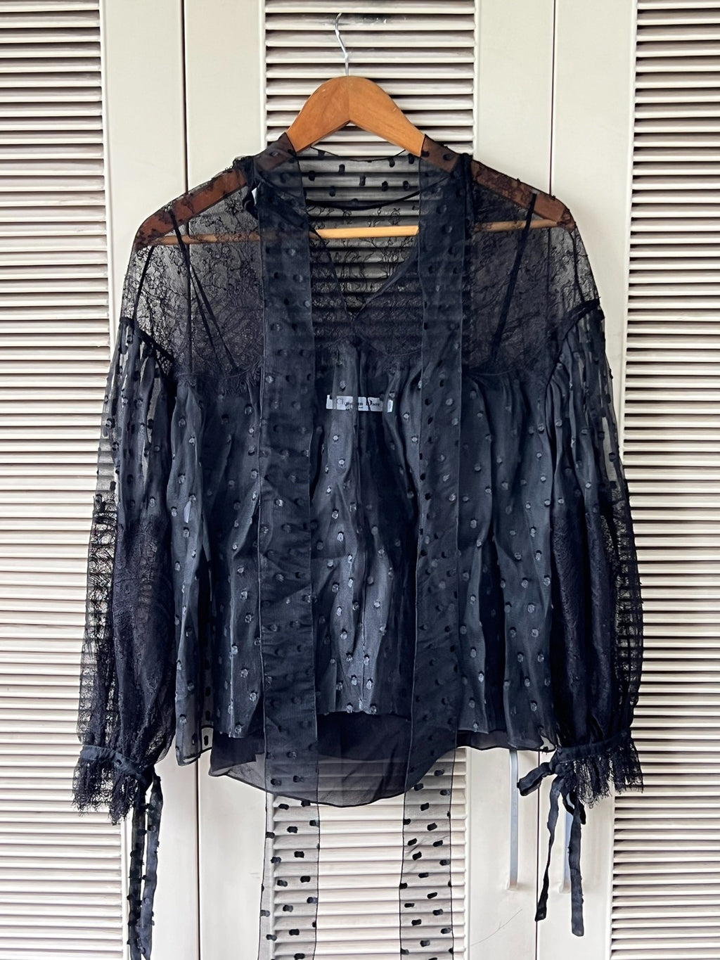 Dior Polka Dot Lace Long Sleeve Silk Top