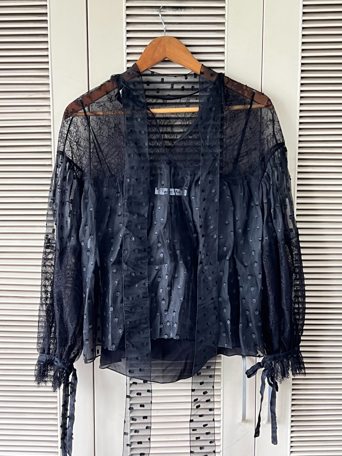 Dior Polka Dot Lace Long Sleeve Silk Top