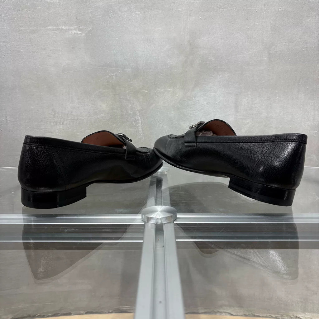 HERMES Black Silver Buckle Loafers