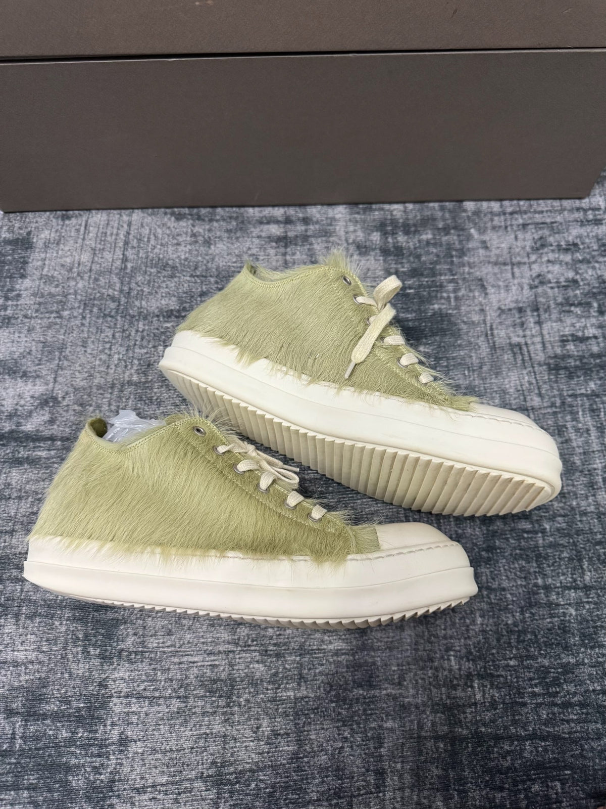 Rick Owens Green Fur Sneakers