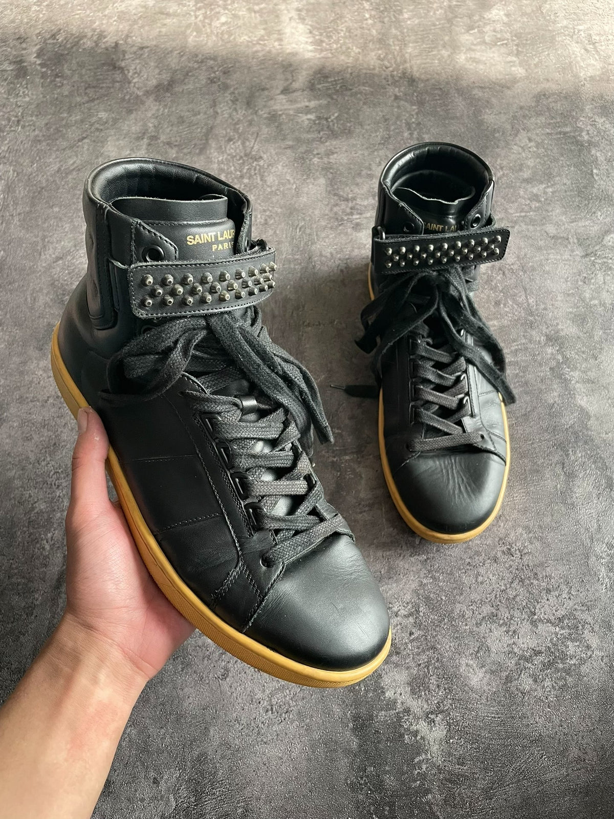 Saint Laurent SLP13 Authentic High-Top Sneakers with Bullet Rivets