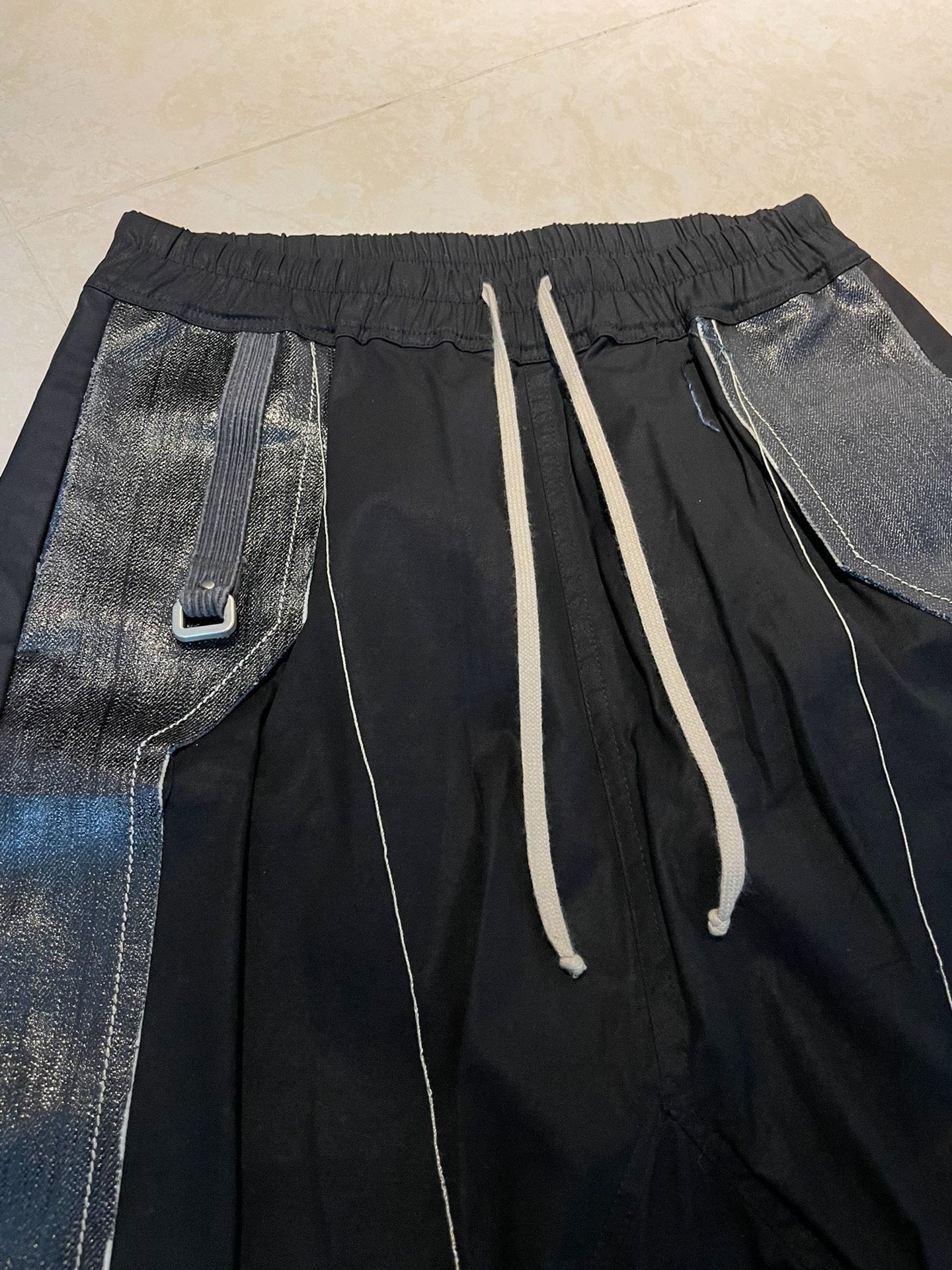 Rick Owens Tassel Wax-Brushed Leather Patchwork Shorts
