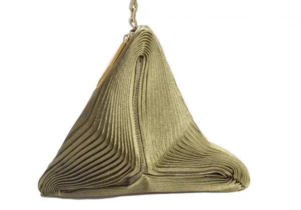 Issey Miyake Vintage Gold Geometric Pleated Tote Bag