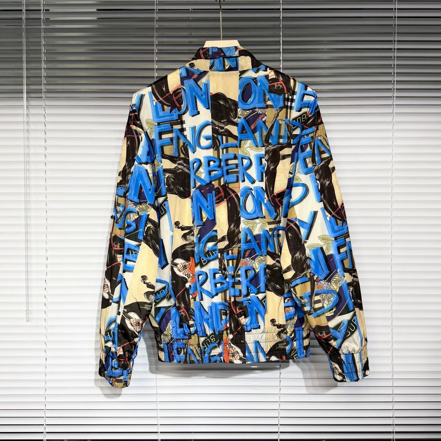 Burberry Logo All-Over Print Stand Collar Blue Jacket