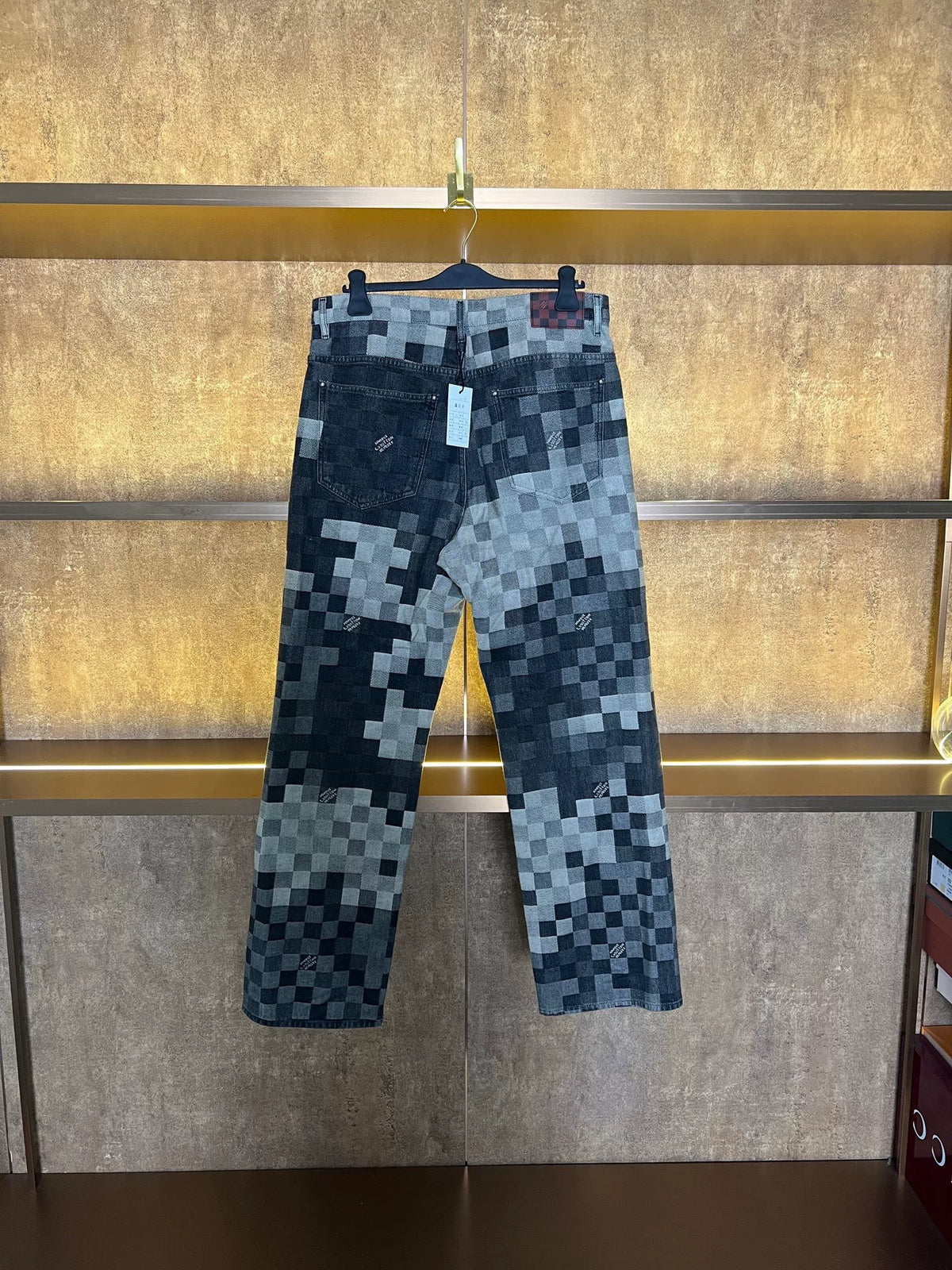 Louis Vuitton Black Grey Checkered Denim Jeans