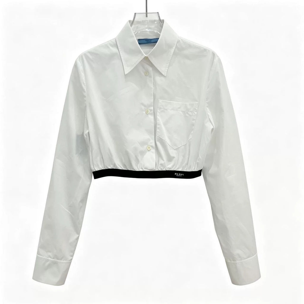 Prada White Logo Letter Cotton Collared Single-Breast Long-Sleeve Shirt