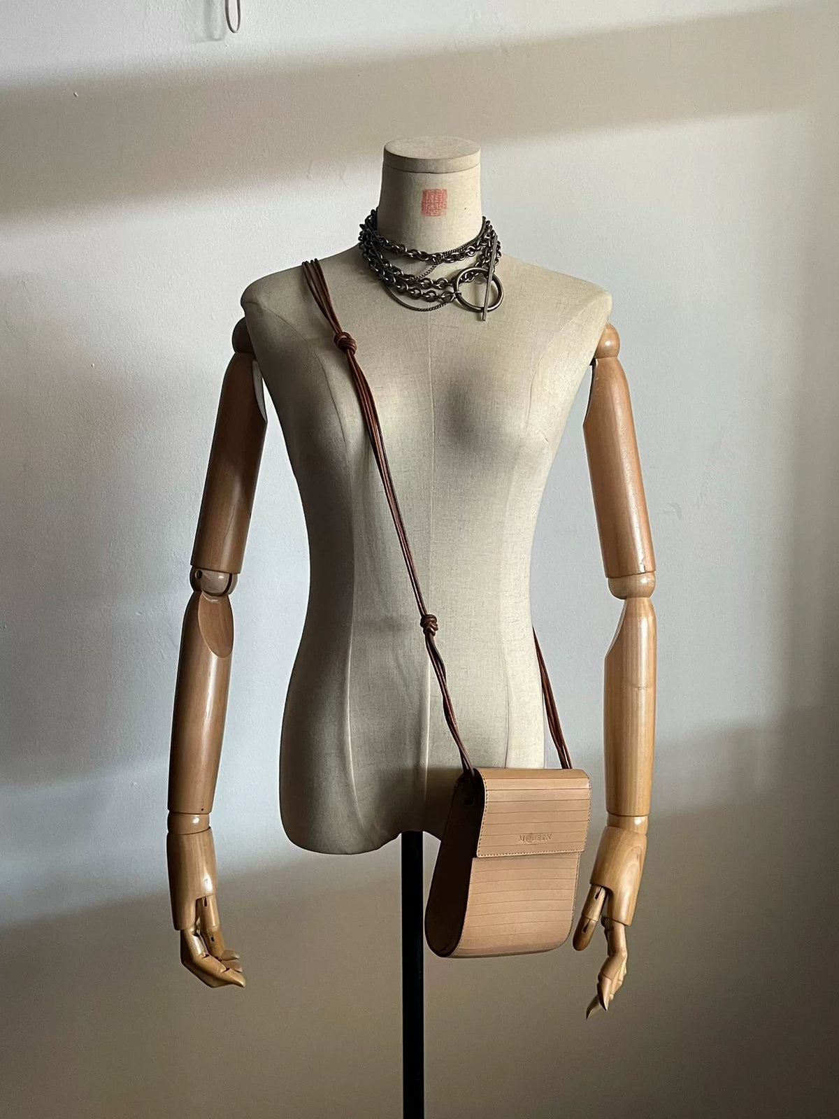 Alexander McQueenOriginal Bamboo‑Pattern Leather Shoulder Bag