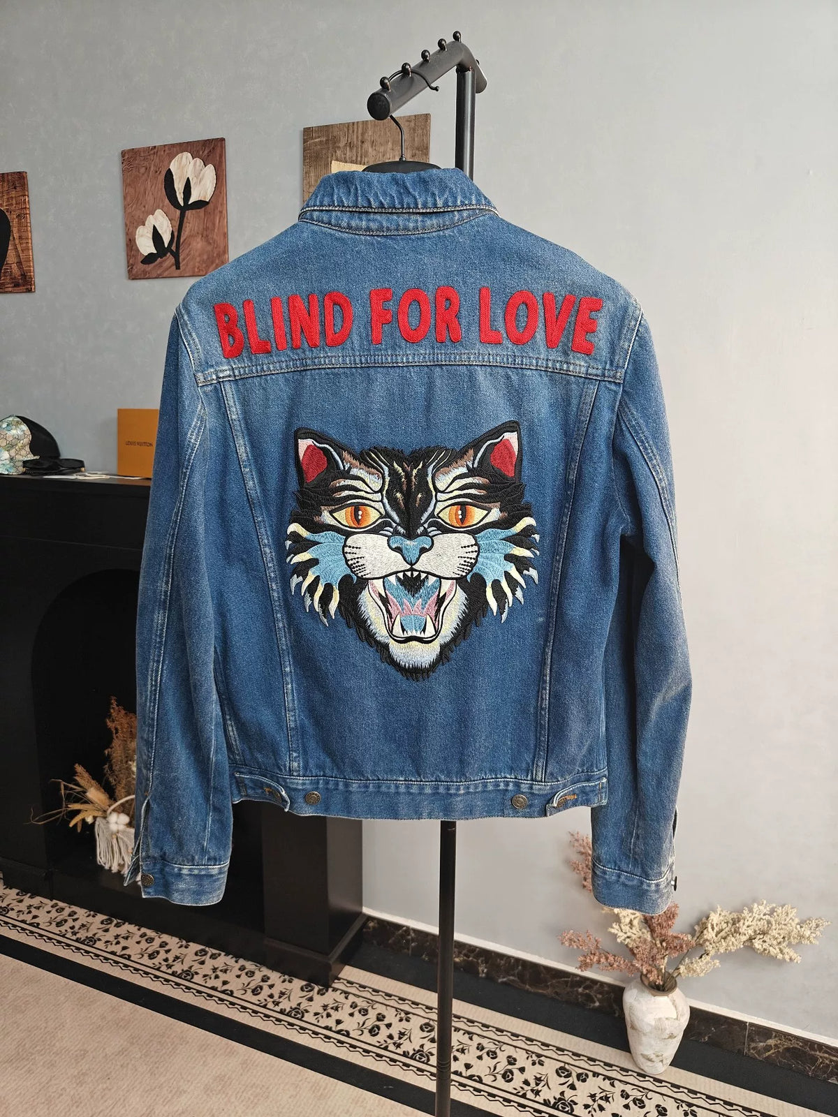 Gucci Elf Cat Embroidered Denim Jacket