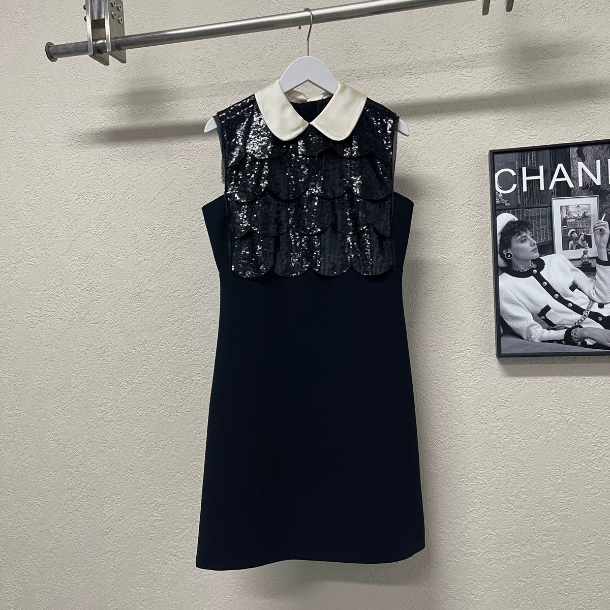 Miumiu Black Scale Pearl-Button Dress