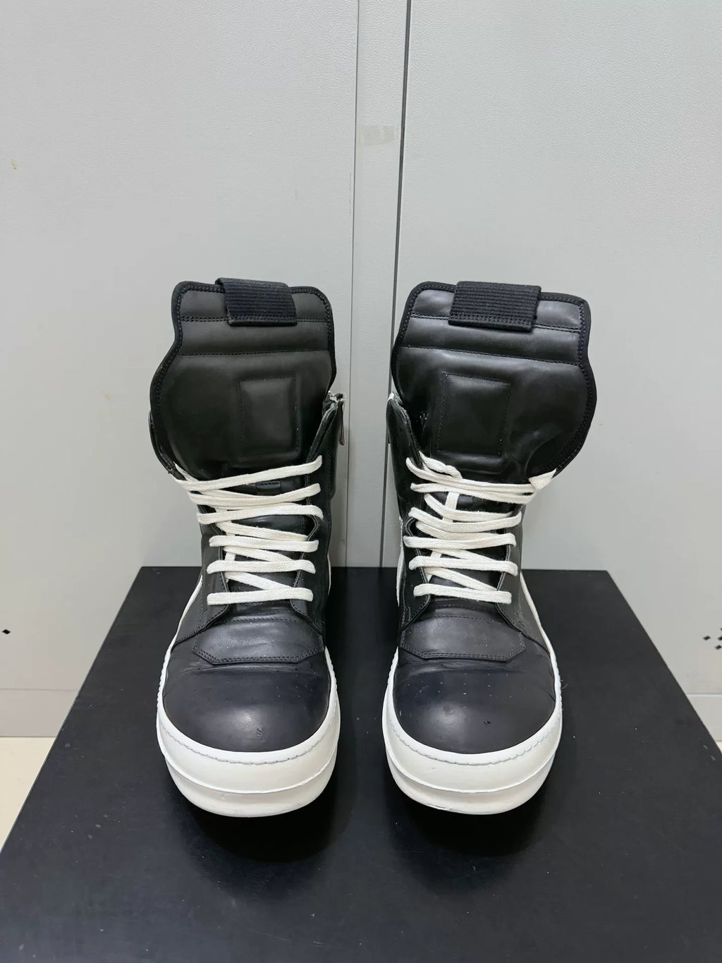 Rick Owens Black and White Inverted-Triangle Leather Sneakers