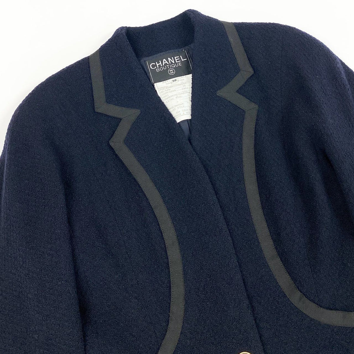 Chanel 1990s Navy Blue Tweed Knit Jacket