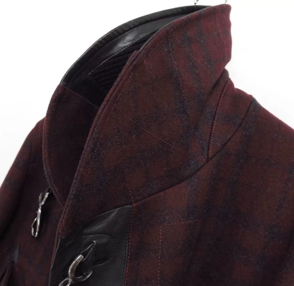 John Galliano AW10 Runway Leather-Panel Wool Plaid Jacket